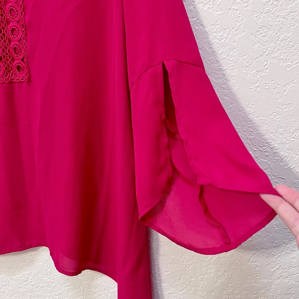 The Pioneer Woman Fuschia Crochet V-Neck Sharkbite Hem Blouse Boho Large - Picture 4 of 7